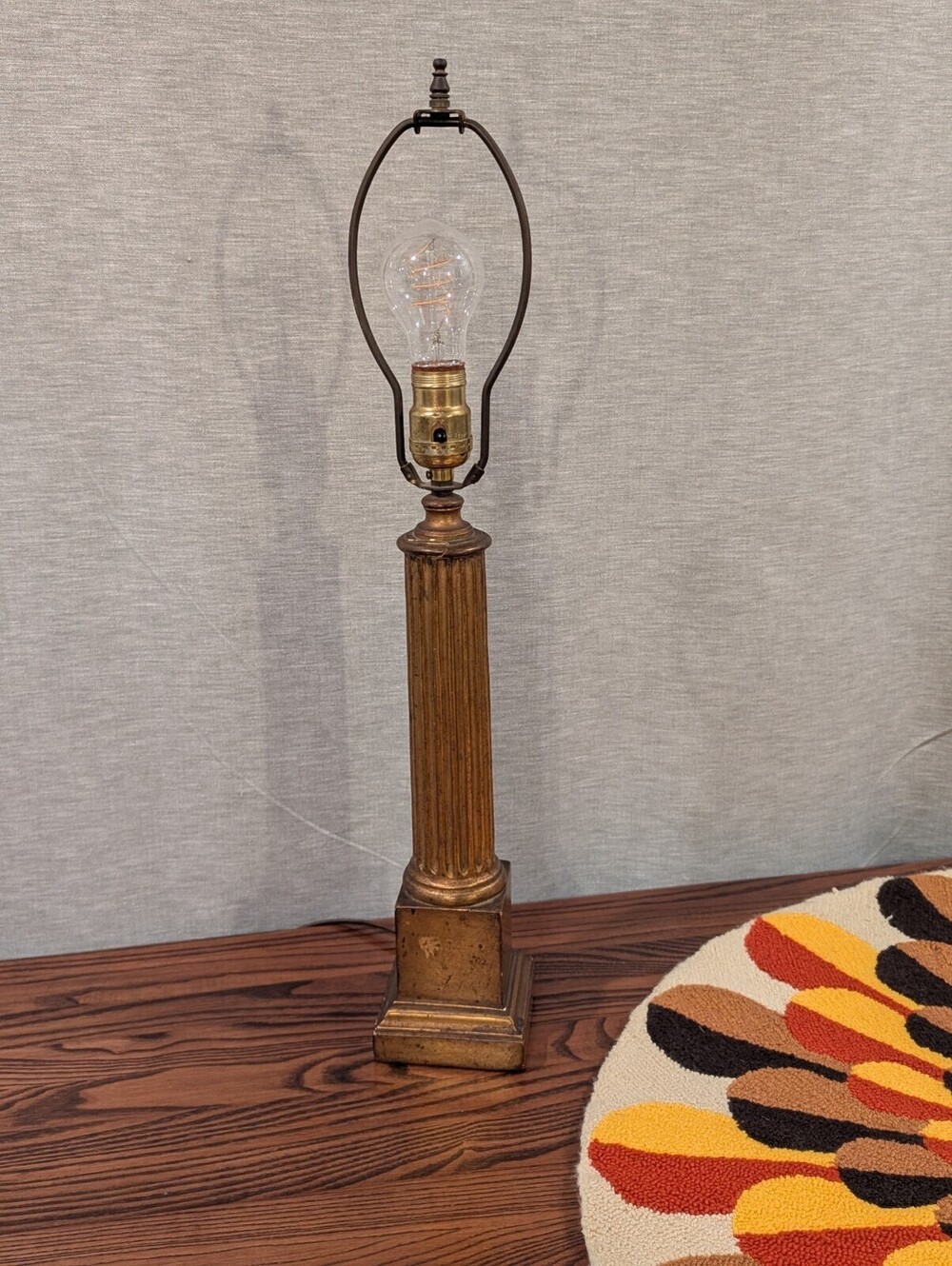 Vintage Solid Wood Neoclassical Column Table Lamp Gold Finish